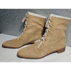 Talbots Women's Tan Suede Lace Up Shearling Lined Ankle Boots Size 8B NWOT‎